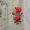Floral Wall Accent for Party Red Rose Sticker, Watercolor Peel and Stick Decal Creative Soft Decoration Gifts Living Room Bedroom, Self-Adhesive