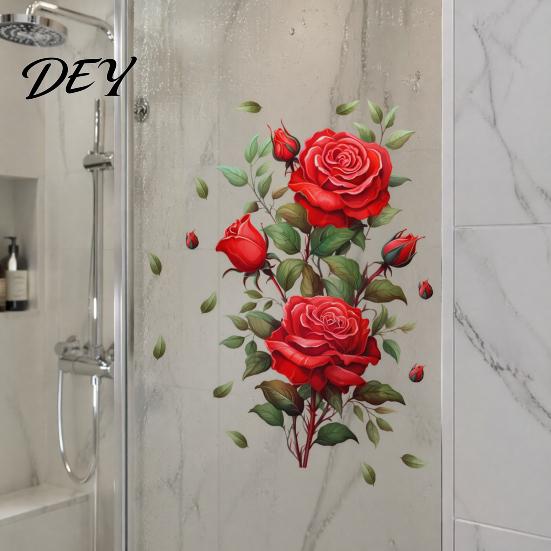 Floral Wall Accent for Party Red Rose Sticker, Watercolor Peel and Stick Decal Creative Soft Decoration Gifts Living Room Bedroom, Self-Adhesive