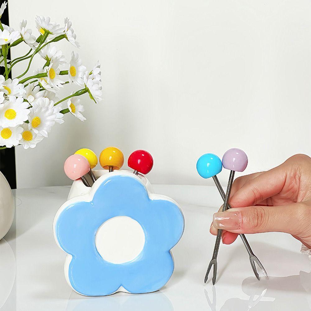 Reusable Dessert Forks Flower Shaped Colorful Fruit Fork Set Table Ornaments