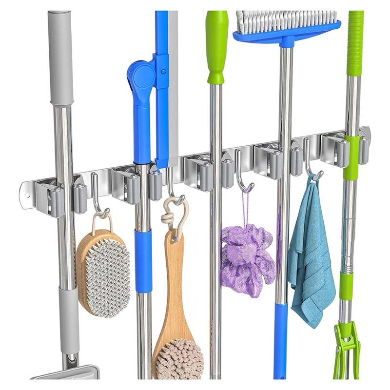 

SHGO-Broom Holder Wall Mount,Mop And Broom Organizer Hanger Storage Tool Utility Racks Stainless Steel Wall Hooks серебряный