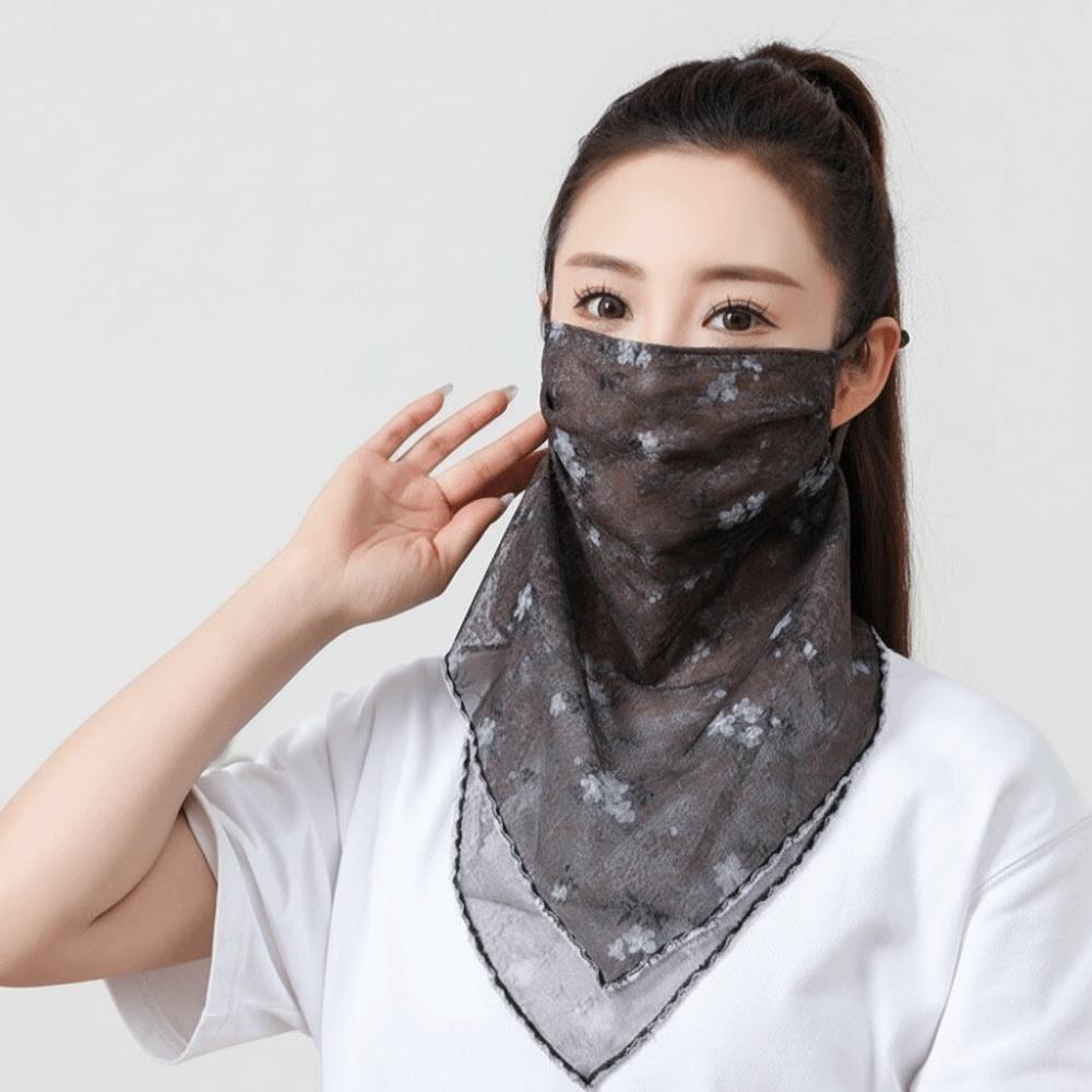Lace Ice Silk Mask Elastic Sunscreen Veil Fashion Triangular Scarf  Sports