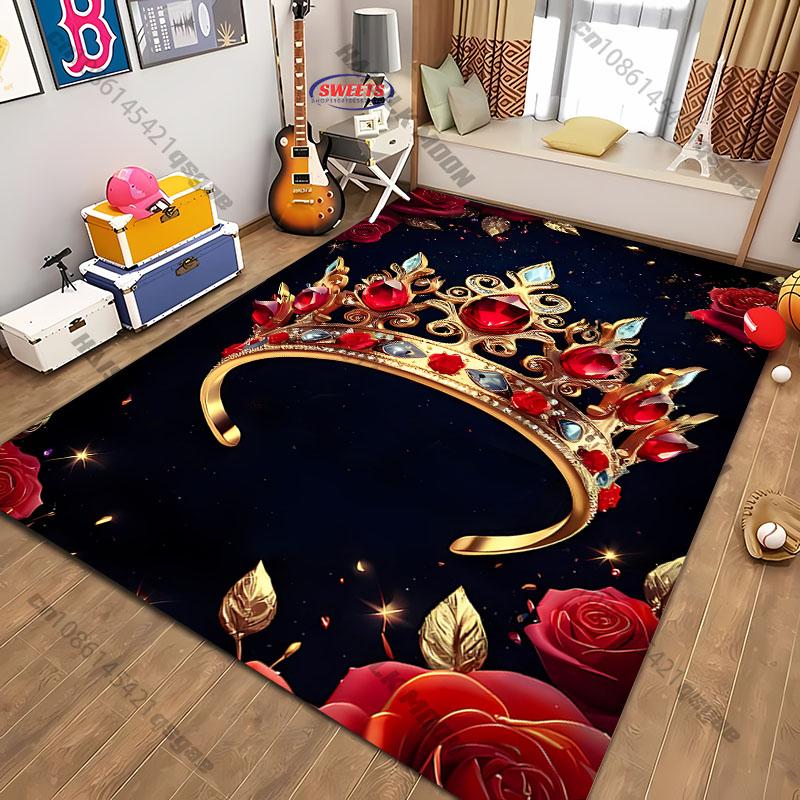 Luxurious Crown-Inspired Decorative mat carpet for home sofa bedroom, gift rug for family