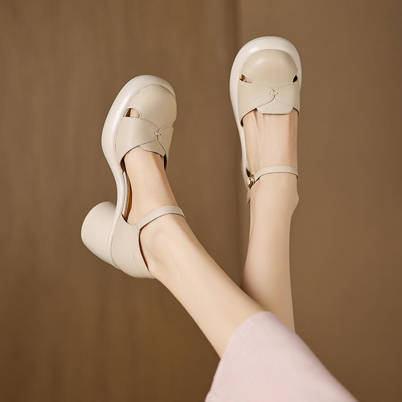 Sandale cu talpă groasă Pantofi cu toc gros tip cușcă de porc Vară cu toc înalt Impermeabil cu platformă Gol Pantofi romani