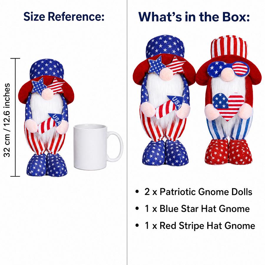 Gnome Doll Ornament with Star-Spangled Banner Glasses - Independence Day Decoration, Exquisite Non-Woven Festival Gift