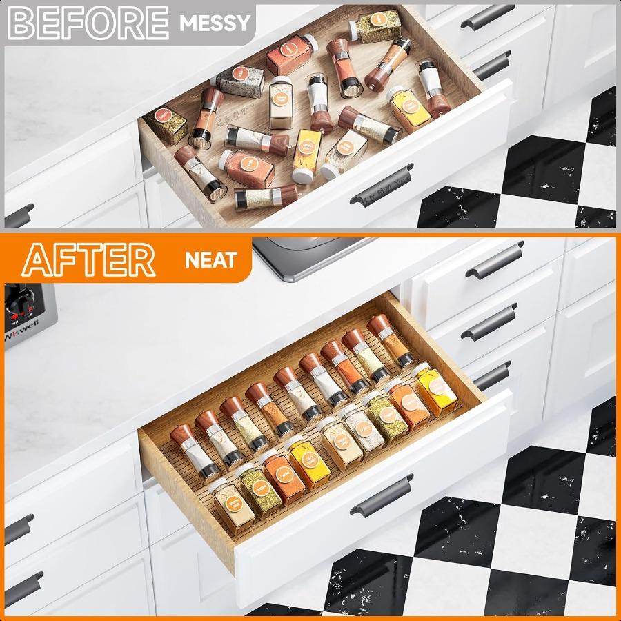 Clear Acrylic Spice Drawer Organizer2 Tier 2 Pack In Drawer Spice Organize and Kitchen Jars Seasoning Organizer Insert Expandab