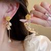 Mesh Rose Glitter Zirconium Fringed Stud Earrings French Retro Elegant Earrings Premium Feeling Earrings