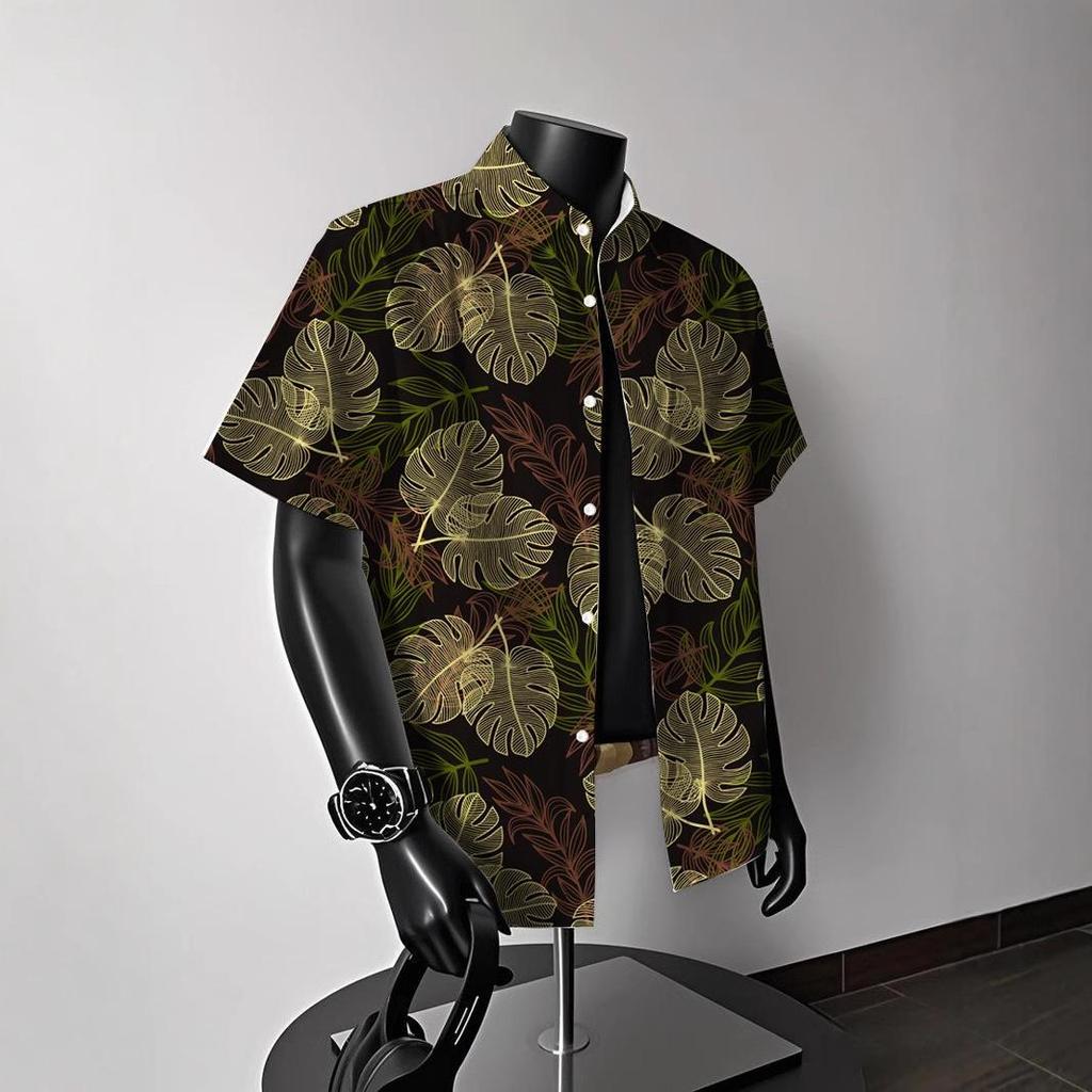 Men's Vintage Hong Kong-Style Hawaiian Floral Short-Sleeve Shirt: Trendy Summer Beachwear for Couples