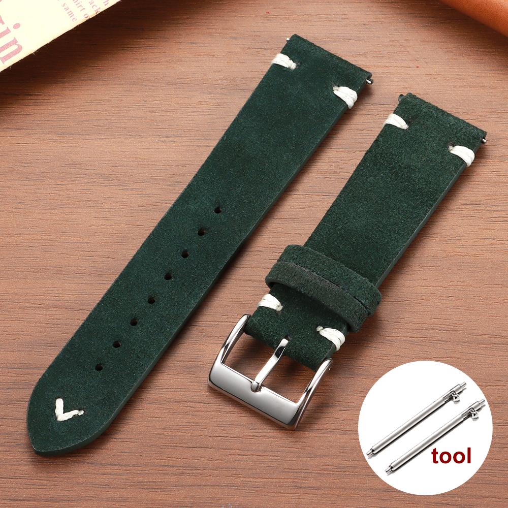 Soft Suede Genuine Leather Watch Strap 18mm 20mm 22mm for Samsung Watch6 5/4/3 Calfskin Bracelet Handmade Stitching Wristband