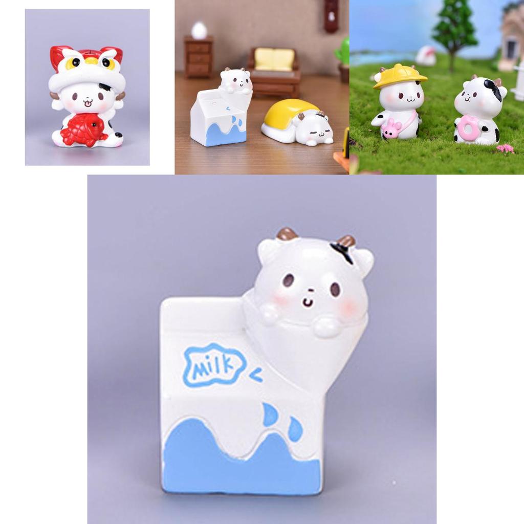 Adorable Cartoon Cow Resin Figurine For Diy Fairy Gardens And Terrariums