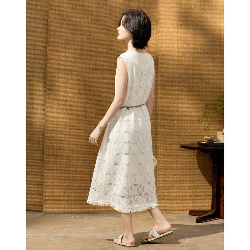 Demana Elegant Lyocell Cloud Cotton Lace Crochet Sleeveless Dress
