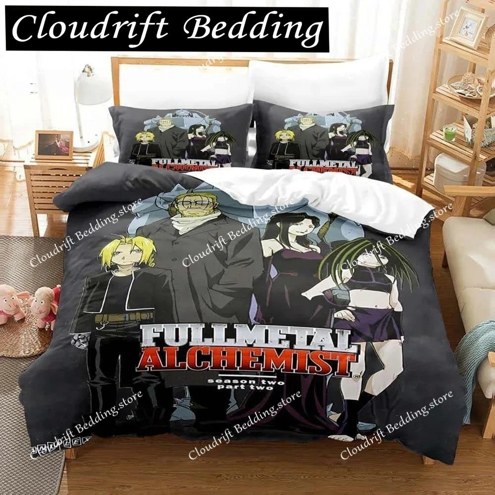 Set di biancheria da letto Fullmetal Alchemist con cartoni animati stampati in 3D, singolo, doppio, matrimoniale, king size, per adulti e bambini