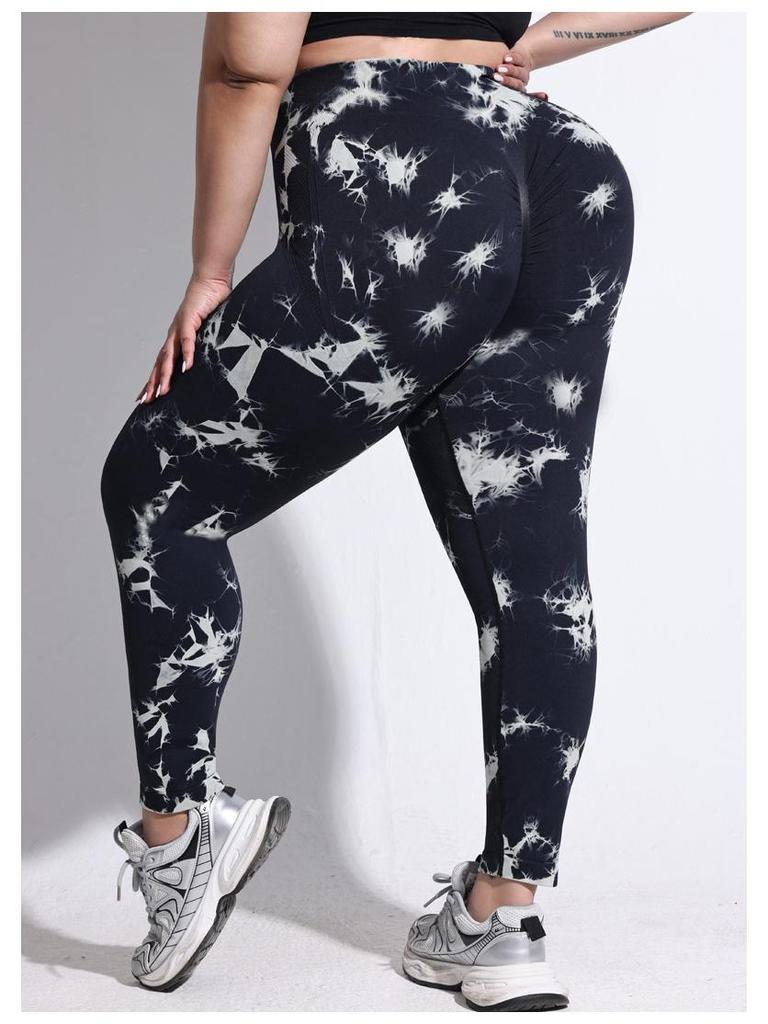 2025 Plus Size Tie-Dye High Waist Yoga Leggings: Compression Fit, Peach Butt Design for Women