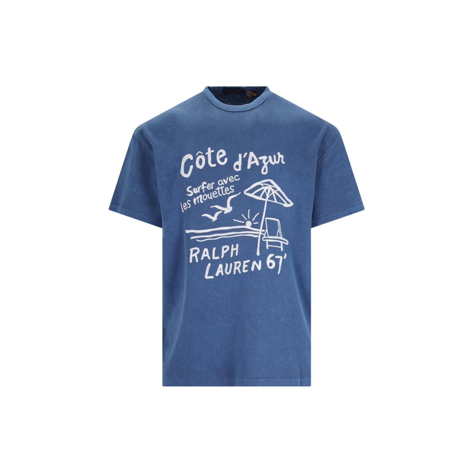 Ralph Lauren Letter Pattern Print Crew Neck Short Sleeve T Shirt Men Dark Blue 710936359-001 L