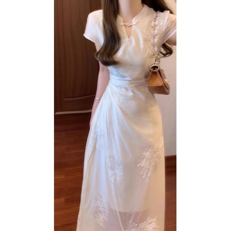 New Chinese National Style Improved White Cheongsam Dress Women's Summer New Small High-end Hanfu Dress