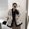 Retro Medium Ink Printing Imitation Fur Coat, Mother Dress On Both Sides, Fashionable Winter Women's Cardigan