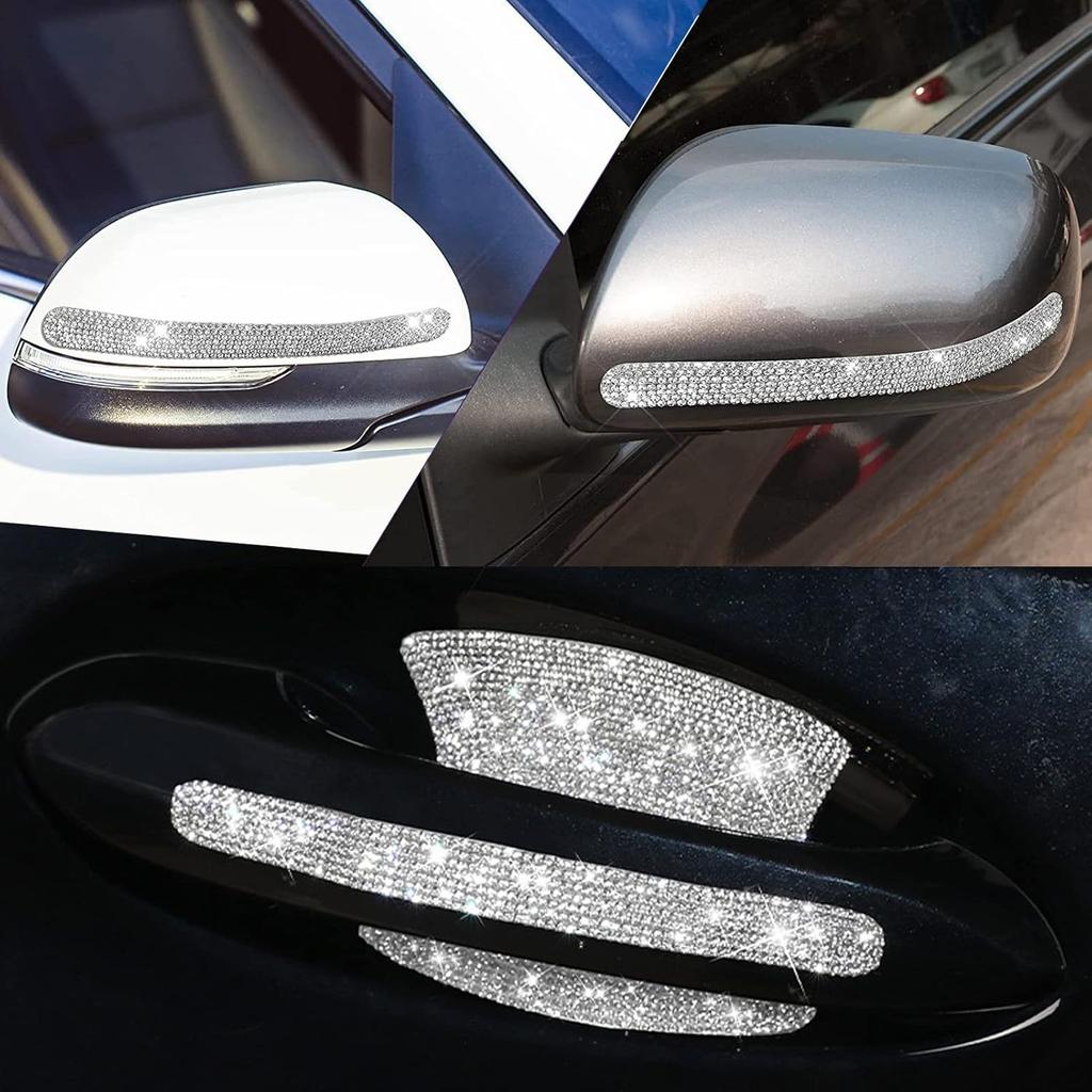 BetterJonny 10PCS Crystal Scratch Protector, Rhinestone Car Bling Scratch Protector for Women and Girls (Silver)