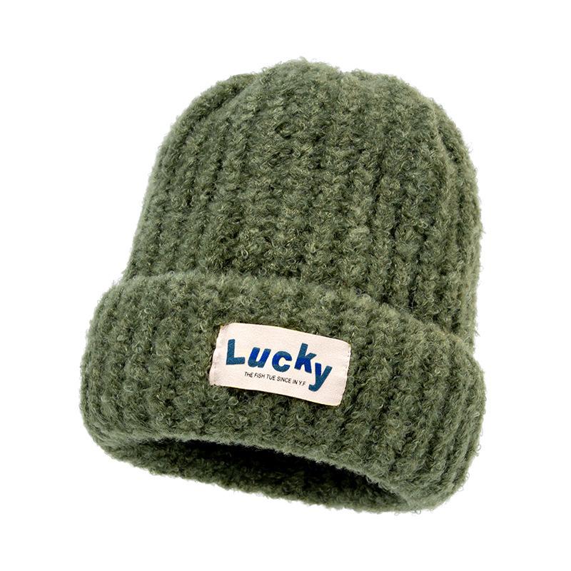 

Осень-зима женская однотонная толстая вязаная шапка теплая шапка шерстяная шапка зелёный