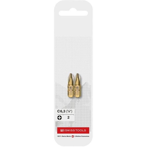 PB Swiss Tools C6 Series PH2 Phillips Short Pack of Bits, 1/4" Hex, 2, C6.190/2CN2
