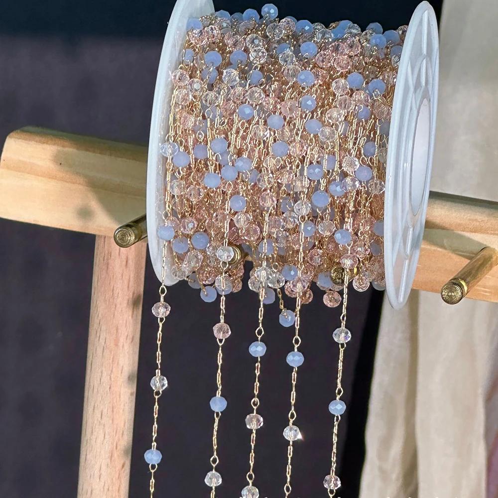 

New 0.5M1M Sky Blue Rhinestone Chains 2mm Crystal Handmade Copper Chain Bracelets Necklace for DIY Jewelry Making Accessories 0.5M