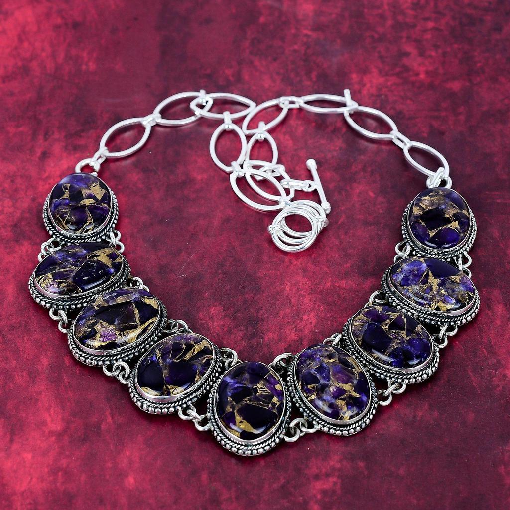 Copper Amethyst Handmade Gemstone Necklace, 925 Solid Sterling Silver Necklace Antique Jewelry, For Thanksgiving