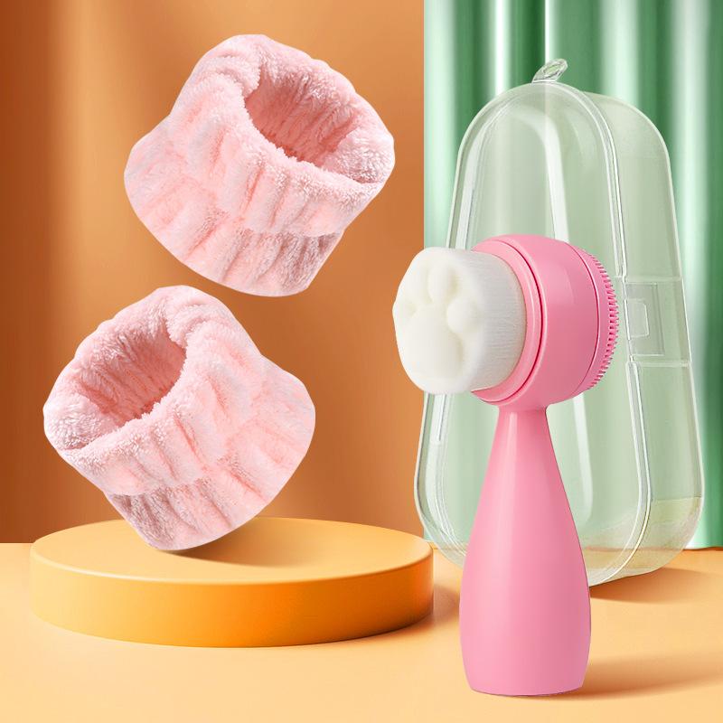 2-in-1 Double-Sided Silicone Face Brush Exfoliating & Massage Tool with Wrist Washband for Deep Pore Cleansing Spa Quality