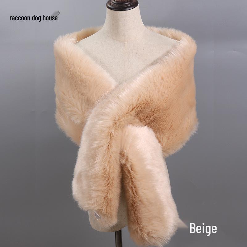 Women's Faux Fox Fur Shawl Cloak: Thick Autumn/Winter Bridal Evening Scarf and Neck Warmer