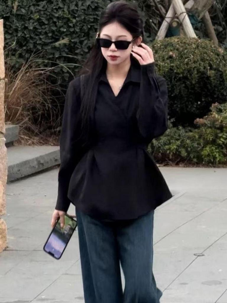 New 2025 Slimming French Silk Satin Top: Influencer Style, Plus Size, Spring Collection