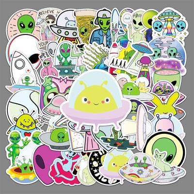 50 Alien Graffiti Stickers: Cartoon UFO Designs for Kids' DIY Skateboards, Cups, and Luggage; Compatible with Resin Use