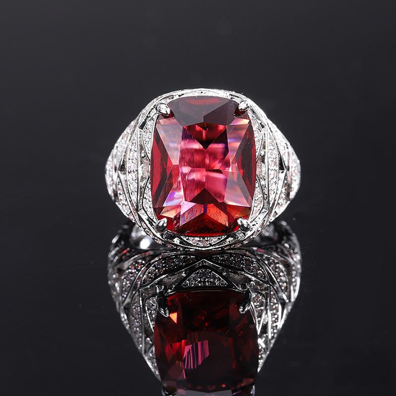 

Jewelry Simulation Hongbao Sapphire Hollow Geometric Texture Diamond-Set Women S Ring Main Stone 12 * 16 opening adjustable