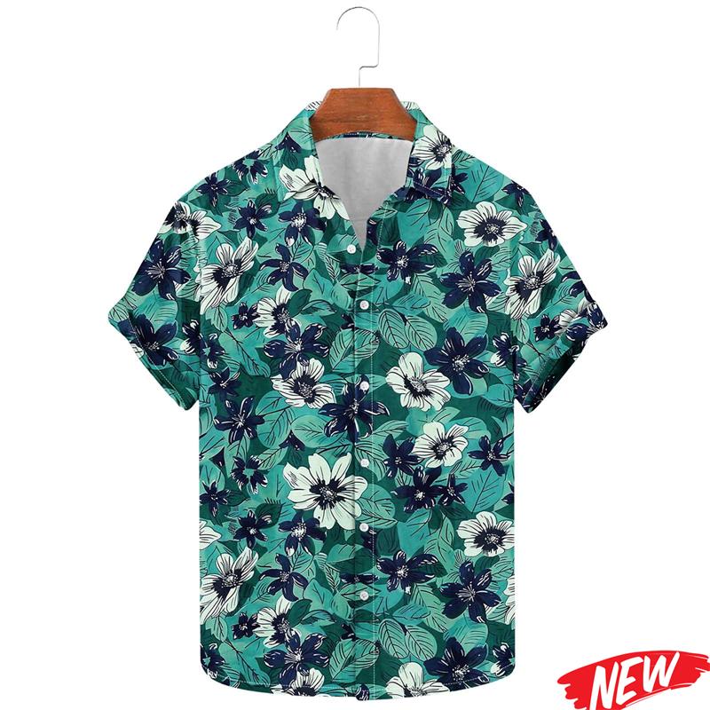 Hawaiian Flower Pattern Men Shirt 3d Printed Floral Summer Beach Short Sleeve Lapel Shirts Streetwear Button vacation Shirt
