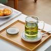 Lvchangming Glass Tea Cup with Thick Wooden Handle, Large Capacity Tea Infuser Mug for Office And Home Use with Filter, Transparent