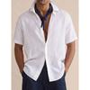 Mens Casual Solid Color Linen Short Sleeve Button Up Shirt