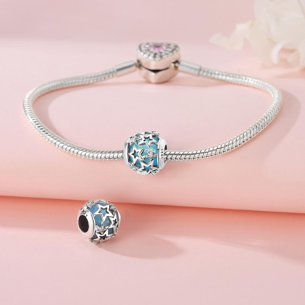 Beads Copper Charms Original Blue Stars Moon Sun Beads Fit Bracelet Jewelry Diy Women Fine Gift Accessory