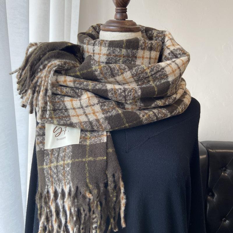 Taro purple high-end tassel new plaid scarf women's autumn and winter Korean version versatile shawl students keep warm