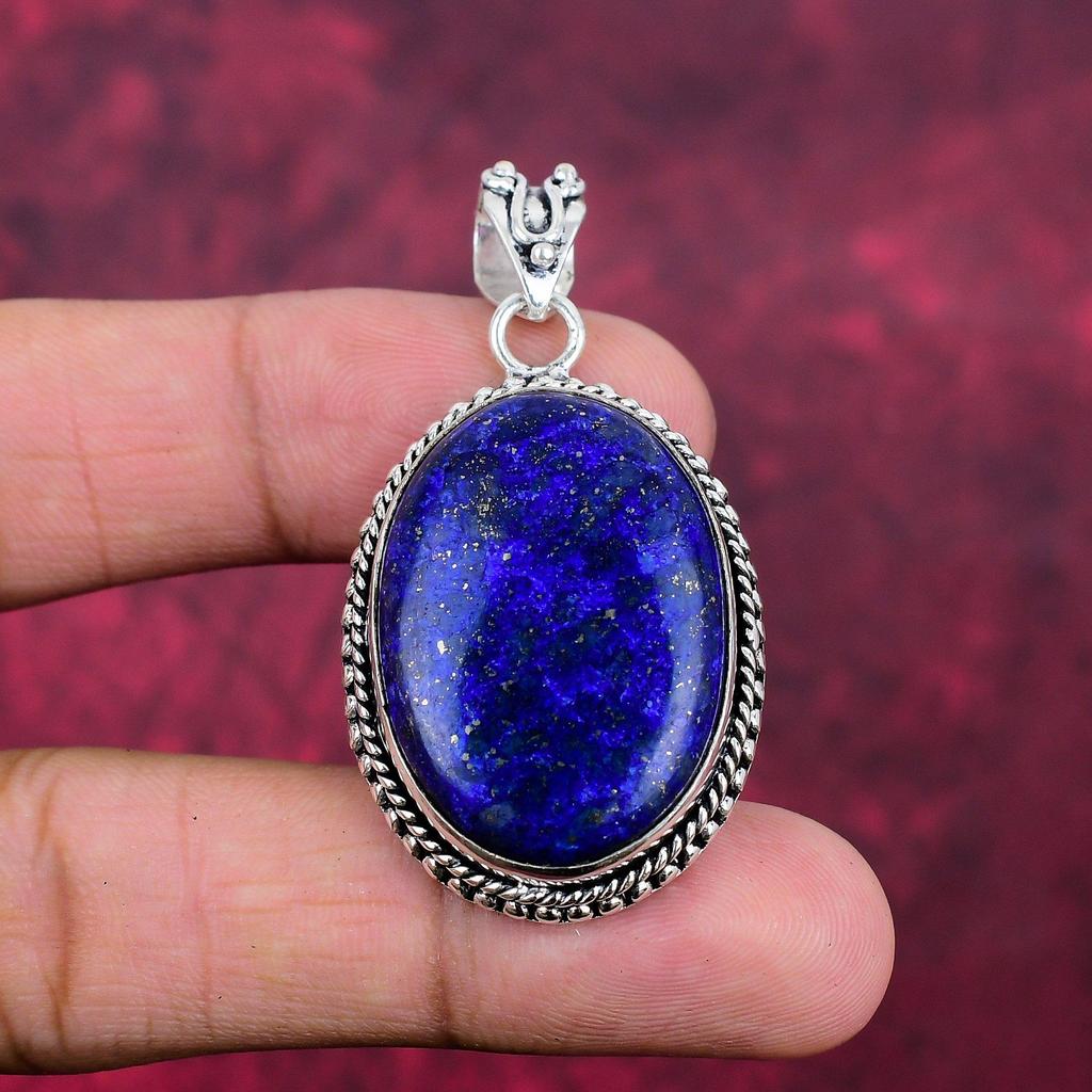 Lapis lazuli, přívěsek s tanzanitem, ručně vyráběné šperky z drahokamů, přívěsek z masivního sterlingového stříbra 925, jedinečný designový přívěsek s přívěskem