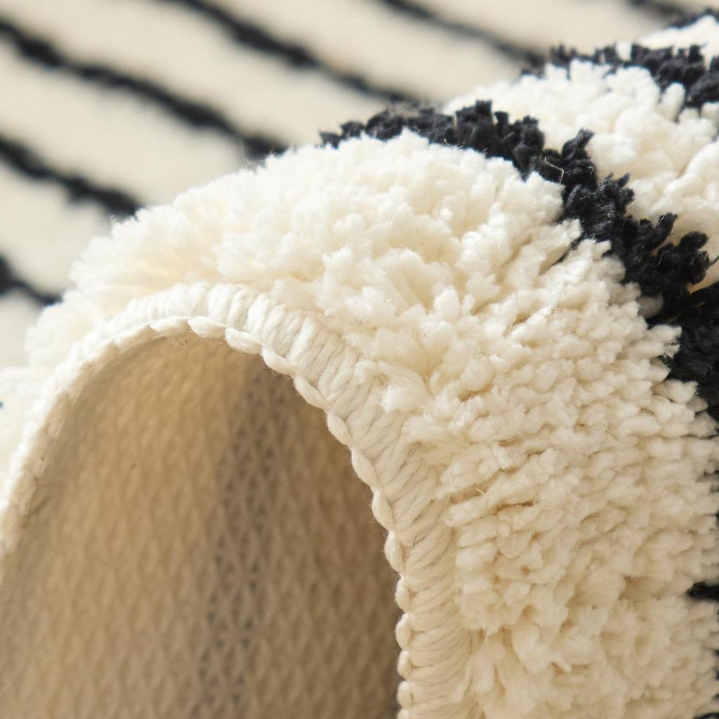 Thickened Blue & Black Striped Non-Slip Carpet Mat: Water-Absorbent, Wear-Resistant for Bedroom or Bathroom.