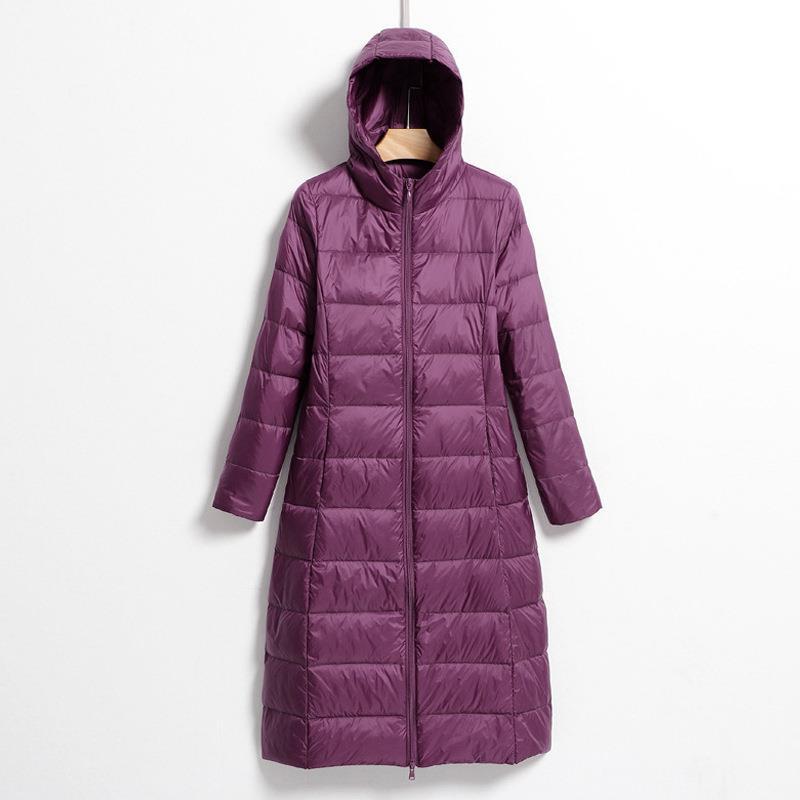 Women`s Lightweight Down Coat Hooded Long