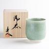 Arita Ware Teacup, Large Size, with a Lovely Wooden Gift Box, Featuring a Greenish-green Glaze. Made by Baba Shinemon Kiln In Hasami Ware, Produced In