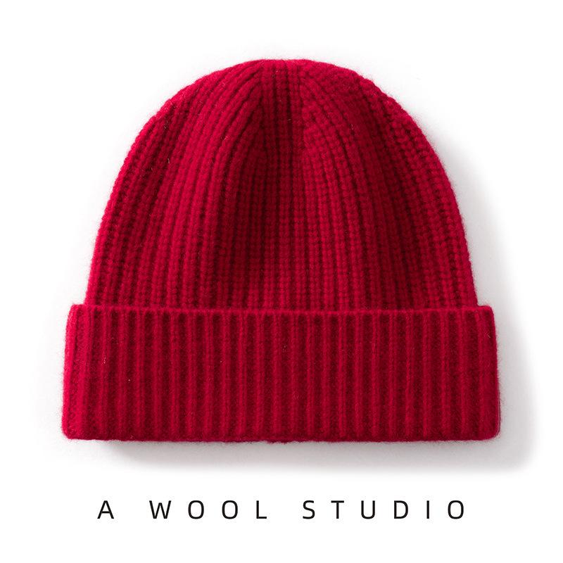 Thickened Wool Ribbed Cuff Cashmere Knit Hat - Warm and In Stock