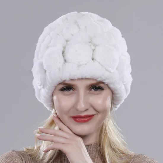 Hot Sell Women Winter Knitted Real Rex Rabbit Fur Hat Fluffy Natural Rex Rabbit Fur Cap Lady Good Elastic Genuine Fur Hats