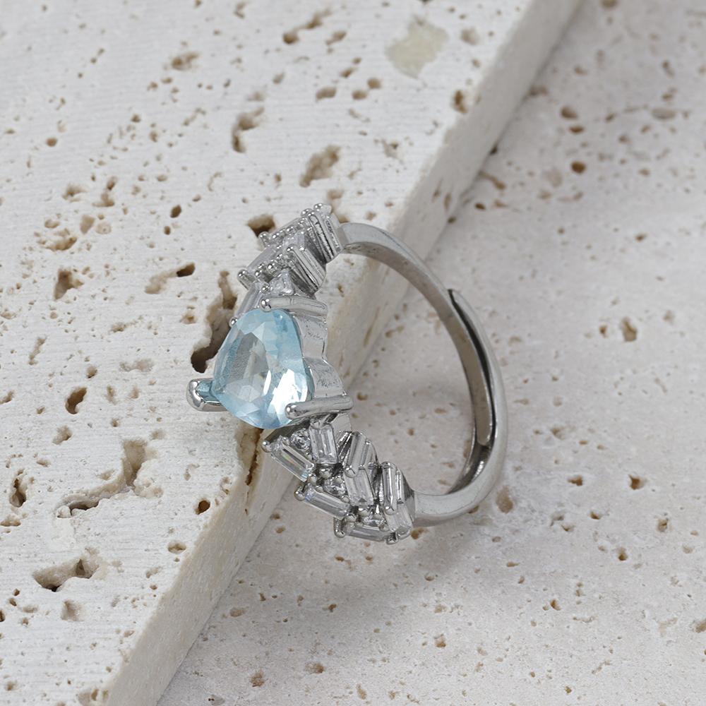 Fashion CZ Zircon Blue Heart Rings For Women Stainless Steel Geometry Adjustable Finger Ring Christmas Gift Love Jewelry