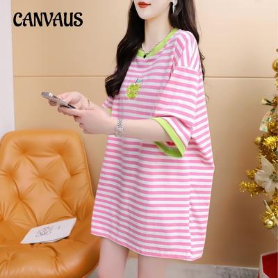 Women's Dopamine Short-sleeved T-shirt Summer Embroidery Patchwork Temperament with Loose Top