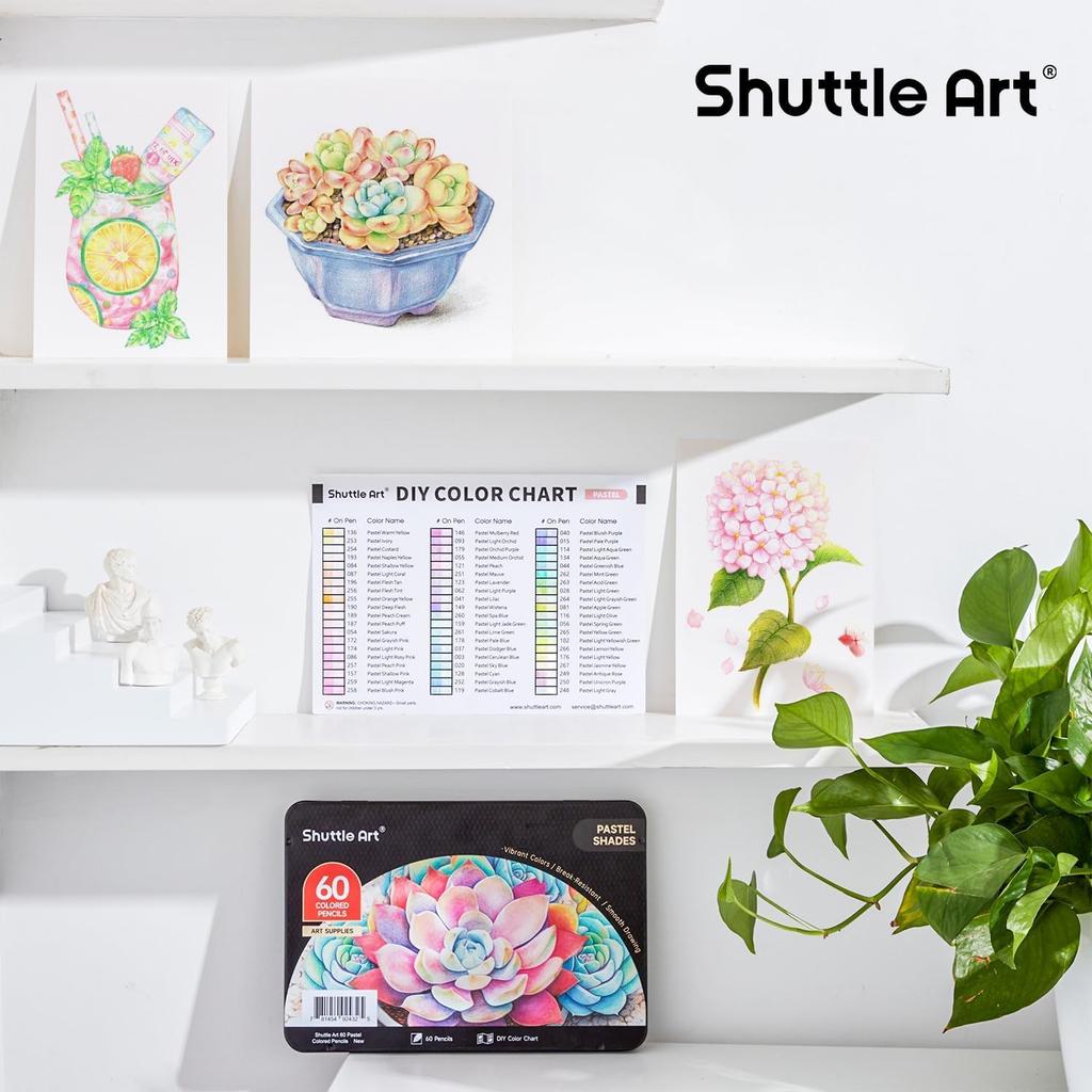 Shuttle Art Colored Set of Pastel Color for Adult Coloring Comes with a Tin Case and Color Convenient for Present for Entrance Celebrations Pencils,
