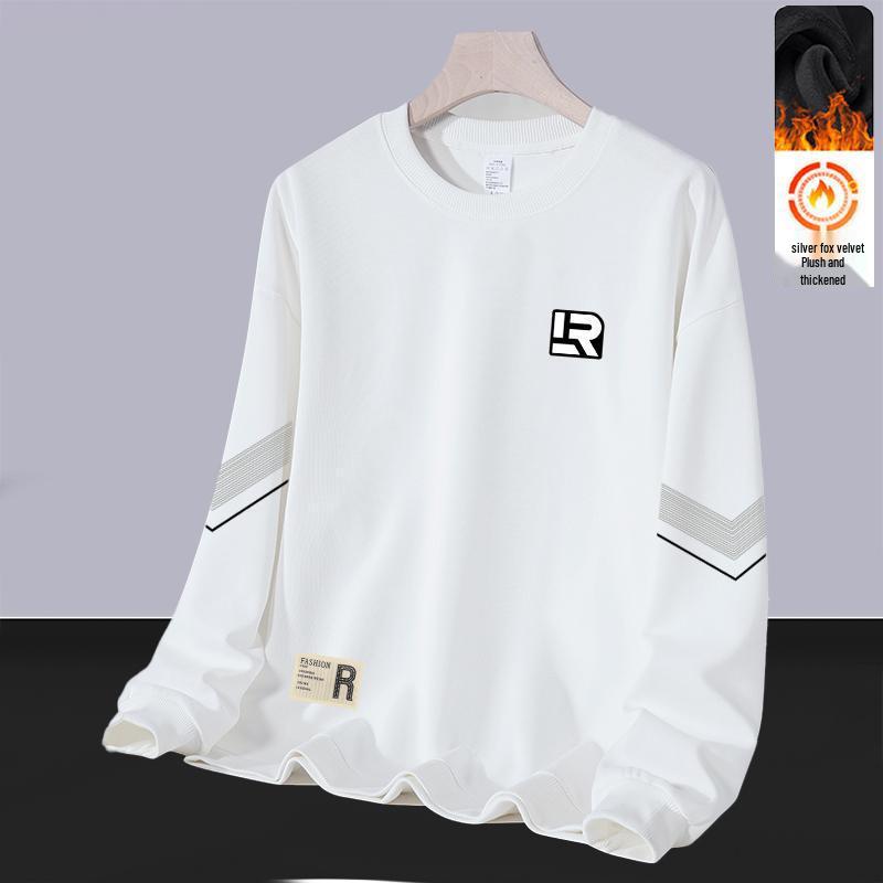 Men's Trendy Round Neck Hoodie: Autumn/Winter Loose Fit with Velvet, Long Sleeves, Versatile Casual Pullover