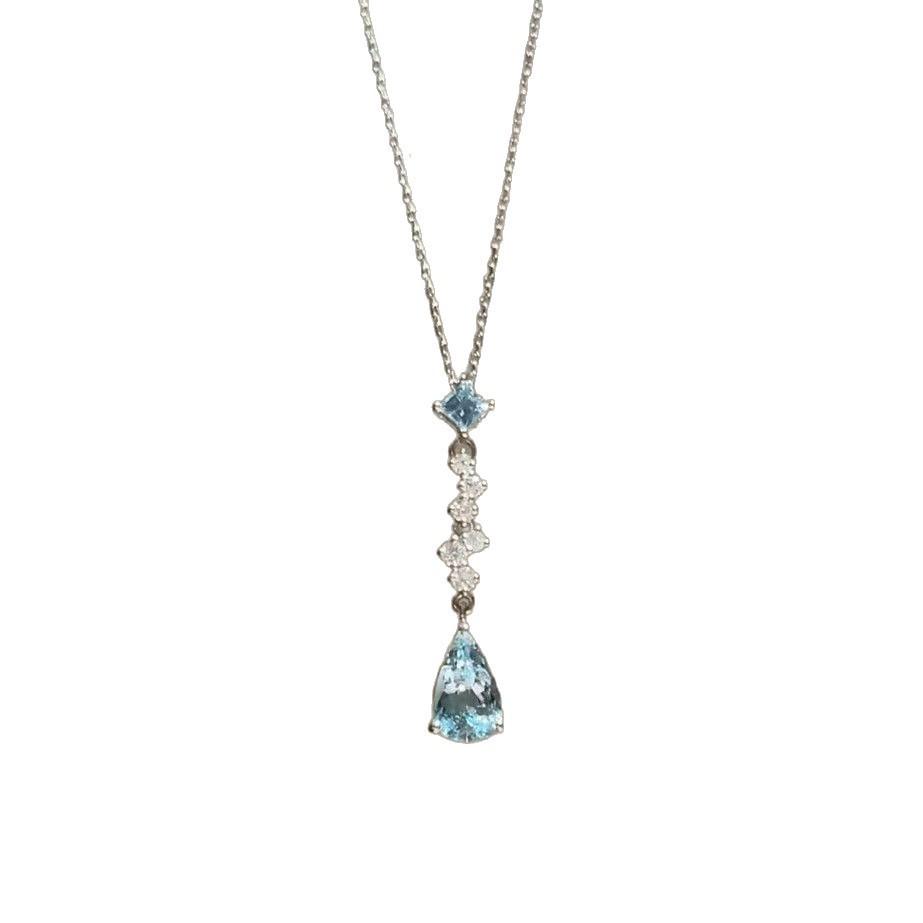French blue water drop zircon pendant necklace women's cold feeling exquisite titanium steel clavicle chain