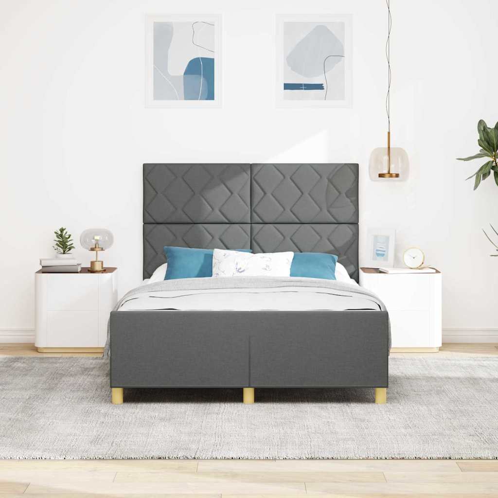 Bed Frame with Headboard Dark Gray 140 x 200 cm Fabric