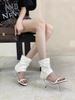 Sheepskin version~ New French niche trousers boots high-heeled cool boots women's summer thin-heeled sandals medium-heeled Roman women's shoes