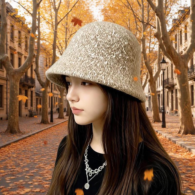 Korean Simple Blended Circle Yarn Basin Hat Women's Autumn and Winter Fashion Warm Bucket Hat Showing Small Face Age Reducing Face Hat
