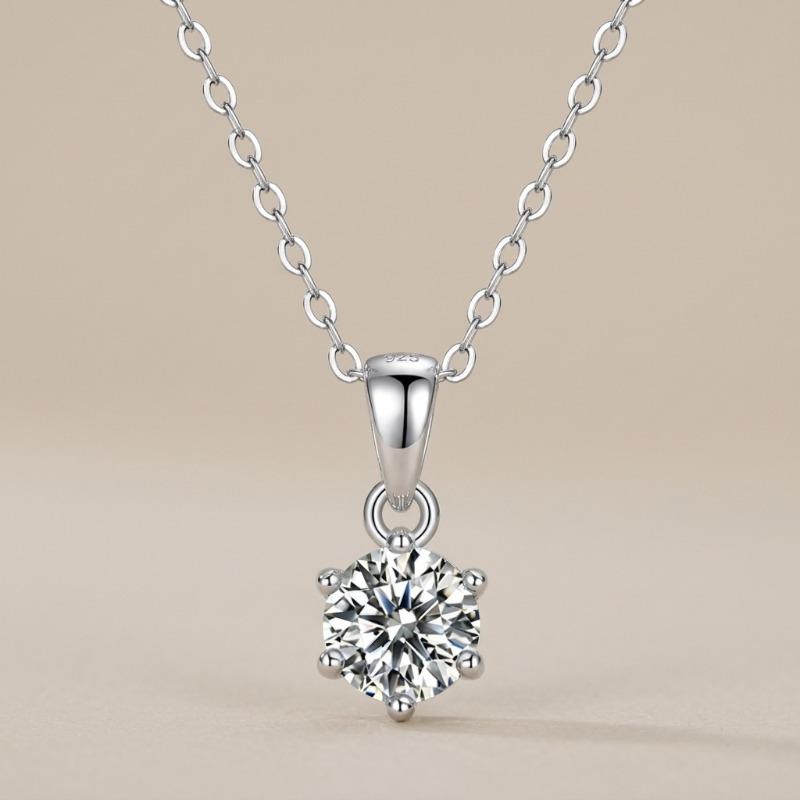 

S sterling silver moissanite classic claw inlaid light luxury high-end niche pendant necklace 6.5mm/1.0 carat