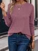 Solid Color Comfortable Crew Neck Pit Strip T-Shirt Spring and Autumn Casual Long Sleeve Top Women's Clothing